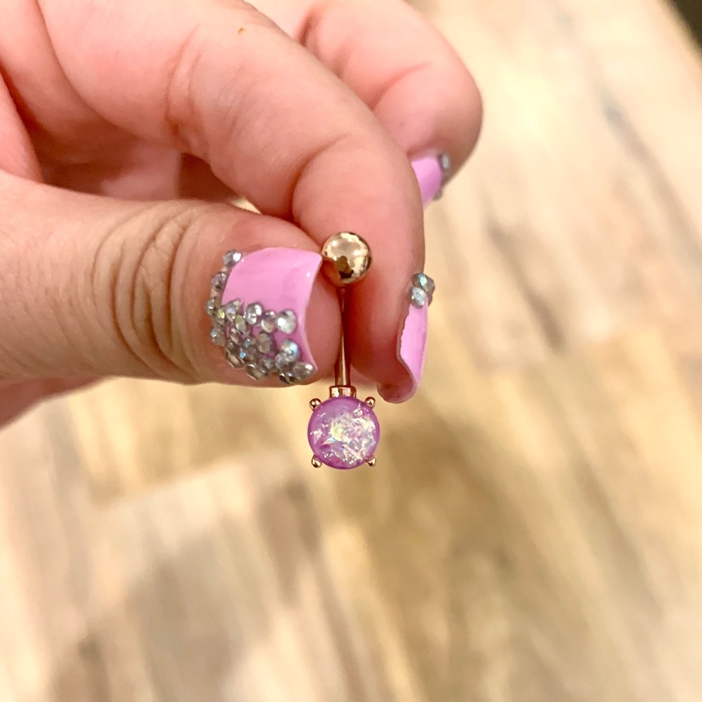Gold specks lilac belly ring